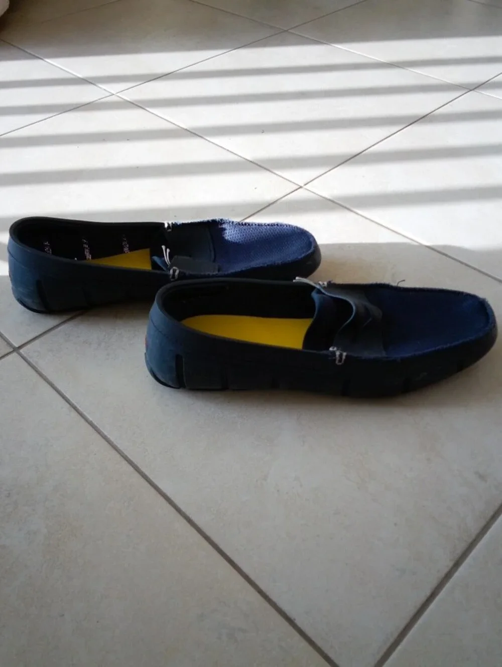 Swims Navy Slip-On Loafers with Yellow Insole